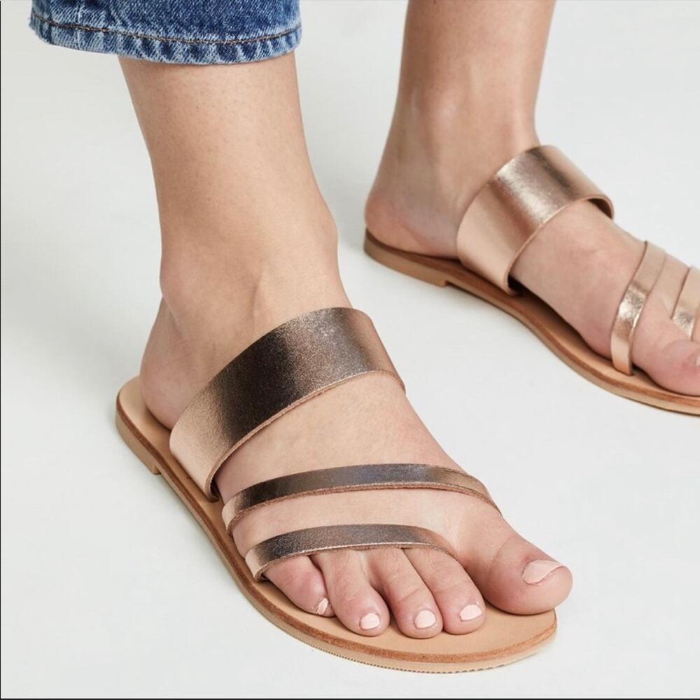 Steven Steve Madden Gemma gold strappy slides flat size 7.5 metallic